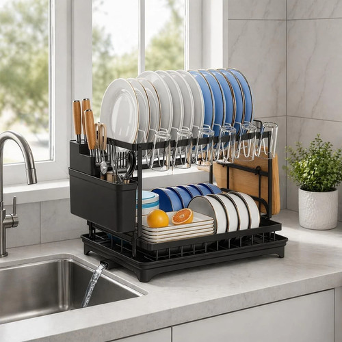 Tier dish drainer rack with - 2,